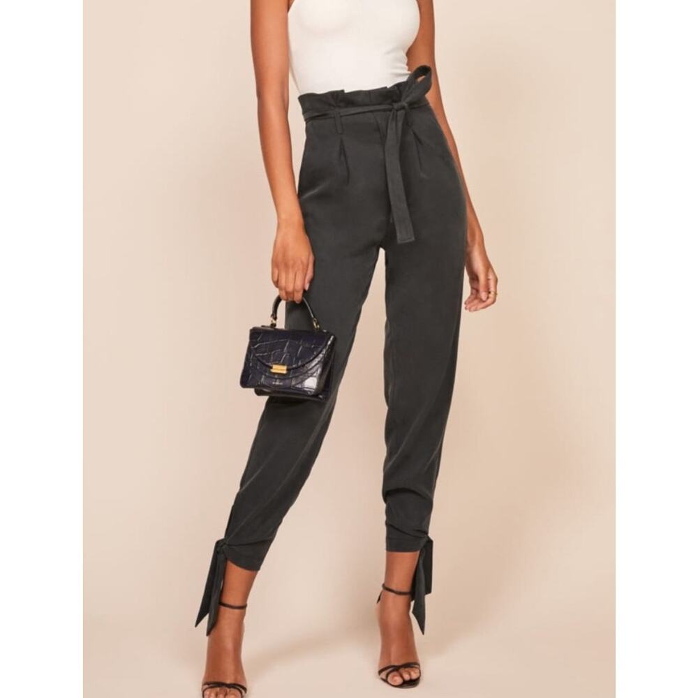 Reformation Avalon Ankle Tie Paperboy High Waisted Trouser Pants 2P *No Belt